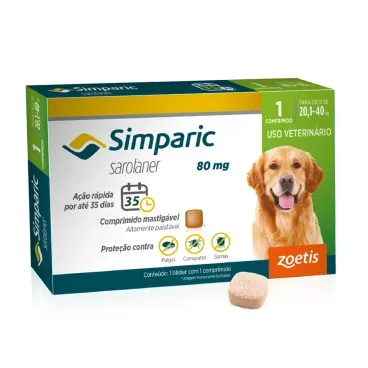 Antipulgas Simparic 80mg para Caes 20 a 40kg